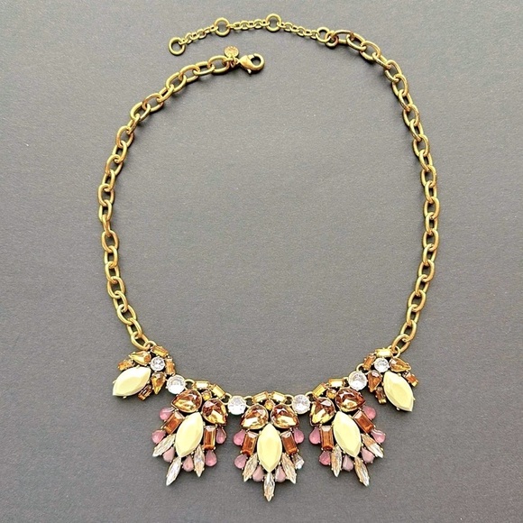 J.Crew Statement Necklace Topaz Violet Copper Cream Faceted Glass Fall Neutrals - Picture 4 of 8